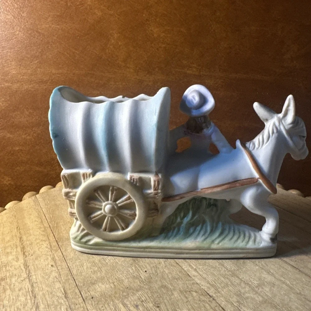vintage donkey covered wagon planter Japan